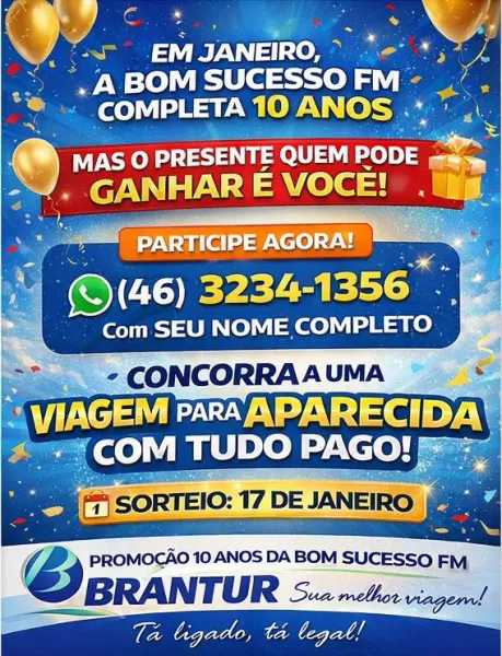 PROMOÇÃO 10 ANOS DA BOM SUCESSO FM